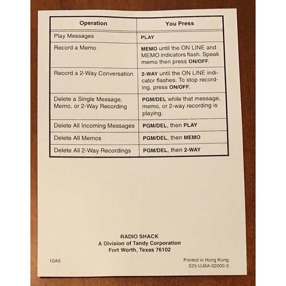 RADIO SHACK Digital Telephone Answering System TAD-1009 OWNER'S MANUAL + GUIDES - Picture 5 of 7